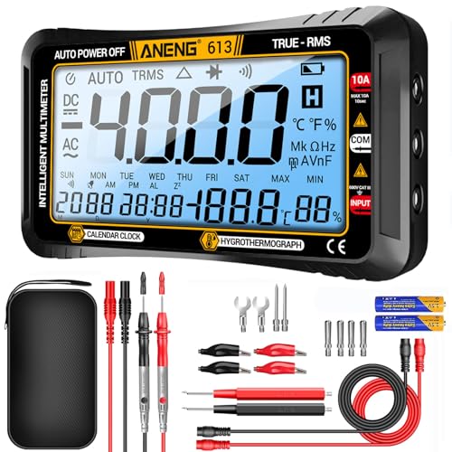 ANENG Digital Multimeter Tester,4000 Counts Voltage Tester,Auto-Ranging TRMS Volt Meter,Large LCD Ohm Meter Measures AC/DC Current,Voltage,Resistance, Diode,Continuity,Capacitance,Temperature - style: 613 Black Large Screen