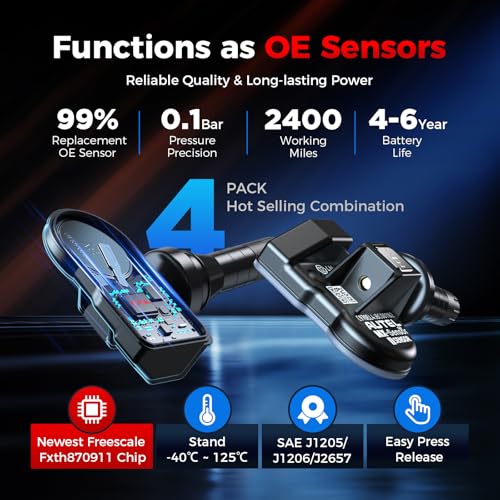 Autel TPMS Sensors Set of 4, MaxiTPMS MX-Sensor 315+433MHz OE Quality