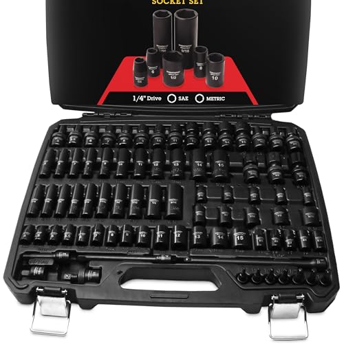 TIGHTSPOT 1/4" Drive 80pc Impact Socket MASTER SET, our Most Complete Set Ever with SAE & Metric from 3/16 Inch - 9/16 Inch, 4mm - 15mm, Standard/Deep/Universal & Torx & Inverted Torx Sockets & More - size: 1/4” Drive 80pc Impact Socket Set