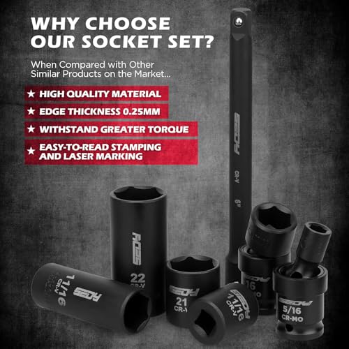 71-Piece 3/8" Drive Master Impact Socket Set, SAE and Metric, 5/16"- 3/4", 8mm - 22mm, Cr-V, Cr-MO, Universal Joint Deep Standard Sockets with Ratchet Handle, Swivel Sockets, Extension Bars, Adapters - style: 3/8"Master (71 PCS）