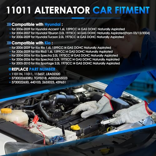 Car Alternator 11011 90A Fit for Hyundai Elantra for Kia Rio Rio5 - size: #11011N, 11011 Alternator