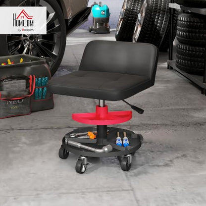 HOMCOM Rolling Mechanic Stool, 300 LBS Capacity with 360° Wheels, Black
