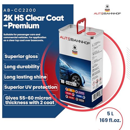 AB-CC2200 2K HS Clear Coat Premium & AB-HD1100 2K UV HS Hardener Fast (Kit) – High-Gloss Automotive Clear Coat | Fast-Drying & Fuel-Resistant | Ideal for Collision Repair - color: 2K HS Clear Coat Premium & 2K UV HS Fast Hardener