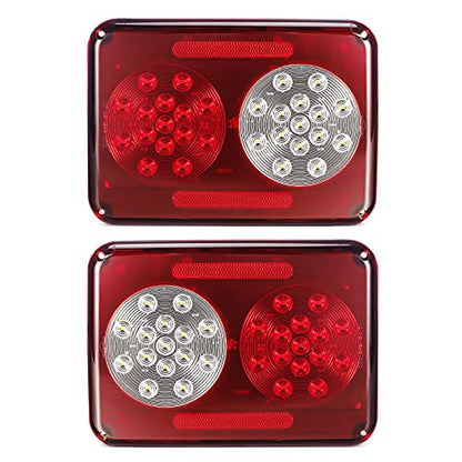 Partsam 2Pcs Double LED Trailer Tail Lights - Stop, Turn, Backup, Reverse - 30 LEDs Horizontal/Vertical Surface Mount RV Motohome Double Tail Lights