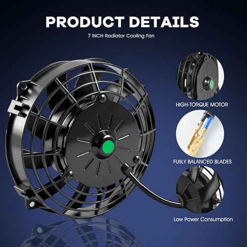 7 inch Slim Fan Electric Radiator Cooling Fan 12V 80W with Thermostat Wiring Switch Relay Kit Black - size: 7 Inch