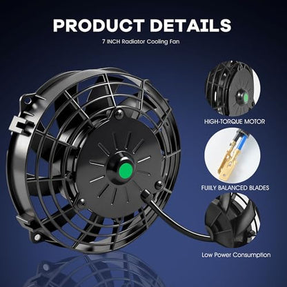7 inch Slim Fan Electric Radiator Cooling Fan 12V 80W with Thermostat Wiring Switch Relay Kit Black - size: 7 Inch