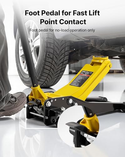 VEVOR Low Profile Floor Jack, 3 Ton (6614 lbs) Capacity, Steel Racing Floor Jack with Dual Pistons Quick Lift Pump & SUV Adapter, Hydraulic Trolley Car Lift for Sports Cars, Lifting Range 2.95"-19.7"