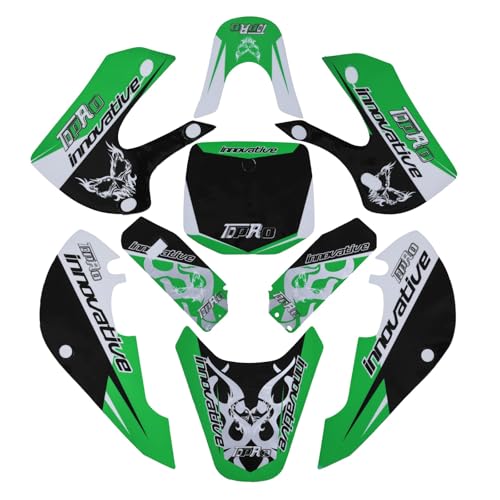 White Fairing Kit Plastic Fender with Green Graphics Sticker Decals for KLX110 KX65 KLX 110 KX 65 DRZ110 RM65 110cc 125cc 140cc 150cc 160cc 200cc Pit Dirt Bike Motorcycle Plastics Body Kit
