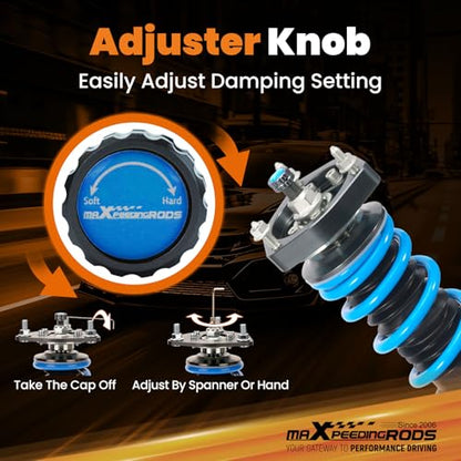 maXpeedingrods Coilover for Ford Fiesta MK6 2011-2019, for Ford Fiesta ST 2014-2018, 24 Levels Damper Adjustable Coilovers Suspension Kit, Height Adjustable T6 Upgraded Lowering Kits Blue