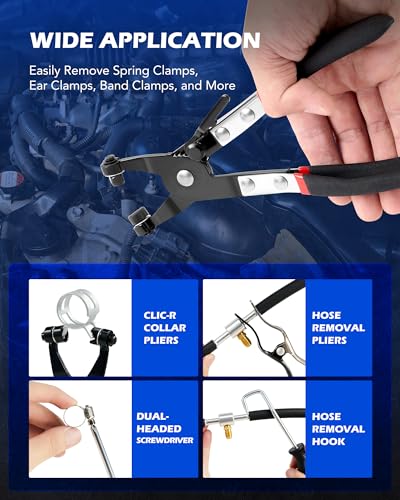 OMT Hose Clamp Pliers, 9Pc Automotive Remover Set With Flexible Wire - color: Black