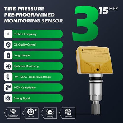 TPMS Sensor for Nissan,315Mhz Tire Pressure Monitor Sensor Set of 4