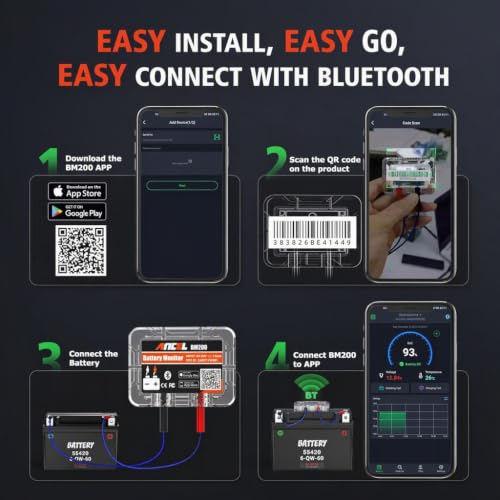 ANCEL BM200 Battery Monitor Bluetooth, 12V Automotive Car Battery Tester - color: Orange