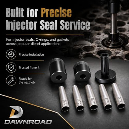 34720 Fuel Injector Seal Installer Kit, 8-Piece PTFE Seal Sizing Tool Set