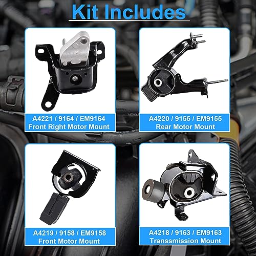 Engine Motor and Trans Mounts Compatible with 2003-2008 Toyota Corolla 1.8L, Matrix 1.8L, 2003-2008 Pontiac Vibe 1.8L Auto Transmission Set of 4 Replaces# A4220 A4219 A4218 A4221