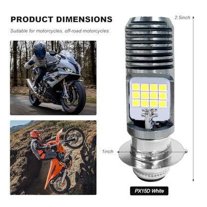 9-16V PX15D LED Motorcycle Headlight Bulbs, Super Bright 3030 Chips Bulb Halogen Lamp Replacement, Waterproof High/Low Beam LED Headlight Bulb for Most Motorcycles ATVs (White) - color: PX15D, White