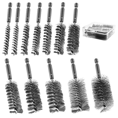 12Pc Stainless Steel Wire Bore Brush for Power Drill Cleaning 5/16"-1-3/16" - size: 5/16"-1-3/16"