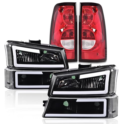 G-PLUS LED DRL Headlights Assembly & Tail Lights Fit Chevy Silverado 1500 1500 HD 2500 2500 HD 2003-2006, Clear Lens Black Housing Clear Reflector Headlamps Assembly Red Taillights - color: Clear Lens Black Housing Clear Reflector & Red, size: C LED