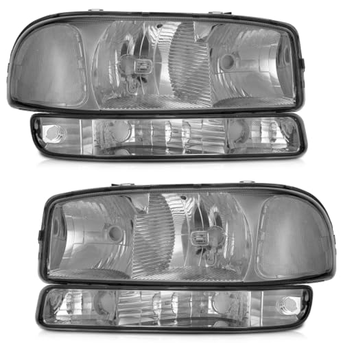 WEELMOTO Headlights for 1999-2006 GMC Sierra 1500 2500 3500 HD/Yukon - color: Smoke Lens I Chrome Housing I Clear Reflector, size: OE Replacement