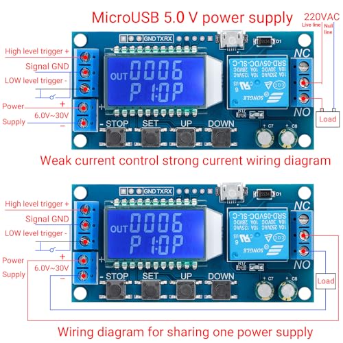 DROK Timer Relay 2pcs, DC 6V-30V LCD Display Time Delay Relay Cycle Timer 0.01s-9999mins with Input 5V Micro USB Port - color: Blue, size: 2pcs