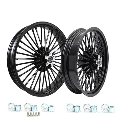 TOFR 21x3.5 18x3.5 Fat Spoke Wheels Black For Harley Softail Choppers 00-22 - color: Gloss Black, size: Front:21x3.5 Rear:18x3.5