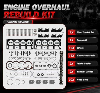 Gen4 5.3L LS AFM DOD Camshaft & Valve Lifters with Head Gasket Set - color: QH-DTB-GM5300-AFM-003