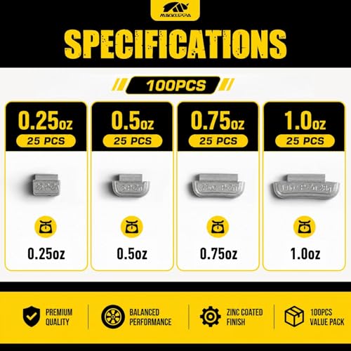 MIKKUPPA 100PCS P Type Wheel Weights, Zinc Clip on Tire Weights Assortment - size: 100PCS
