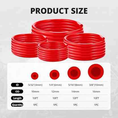 EVIL ENERGY 5/32 1/4 5/16 3/8 Silicone Vacuum Tubing Hose Line Kit 10FT 4PCS 130PSI Max Pressure Red (4mm 6mm 8mm 10mm) - color: Red, size: 10FT
