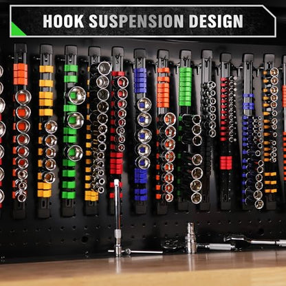 SWANLAKE 36-Piece Socket Organizer, 1/4-Inch x 192 Clips, 3/8-Inch x 180 Clips, 1/2-Inch x 144 Clip, Socket Holder Clip Rail, Drive Sockets Trays for Tool Box Drawer - style: 36 PCS