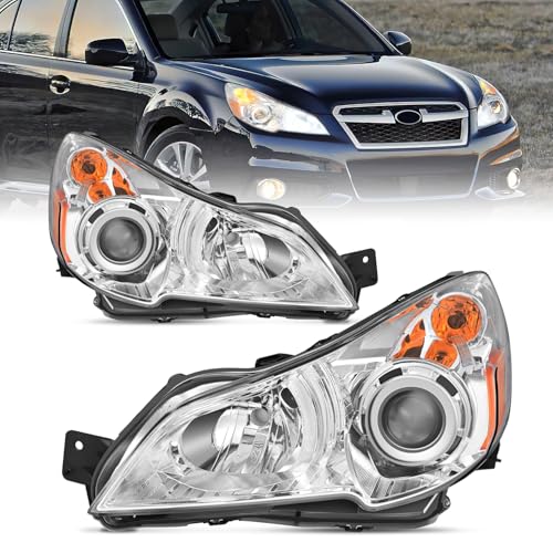 Nilight Headlight Assembly Compatible with 2010 2011 2012 2013 2014 Subaru Legacy/Outback Chrome Housing Amber Reflector Clear Lens Headlights Replacement Driver and Passenger Side - color: Chrome Housing + Amber Reflector