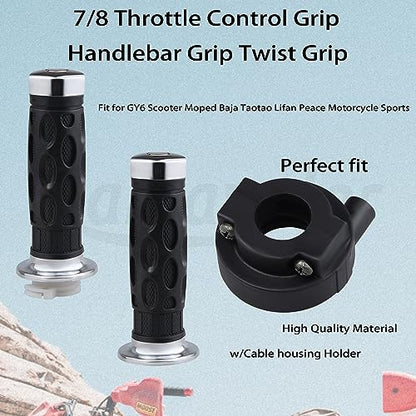7/8inch 22mm Handlebar Throttle Twist Handle Grip Set w/Cable housing Holder Aftermarket Replacement Parts Compatible for GY6 50cc 80cc 125c 150cc Scooters Pit Bike ATV.