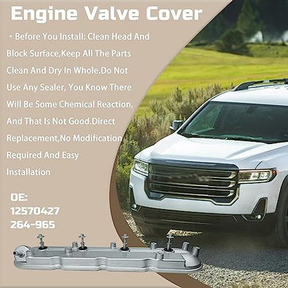 Left Driver Side Engine Valve Cover with Gaskets & Bolts Fit For GMC Sierra Yukon Envoy | Chevy Silverado Suburban Trailblazer Camaro | Pontiac Firebird G8 Replace # 12570427 264-965