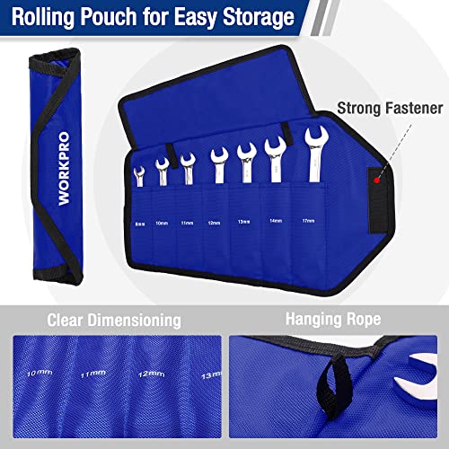 WORKPRO 7-Piece Ratcheting Combination Wrench Set, Metric 8-17mm - size: Metric