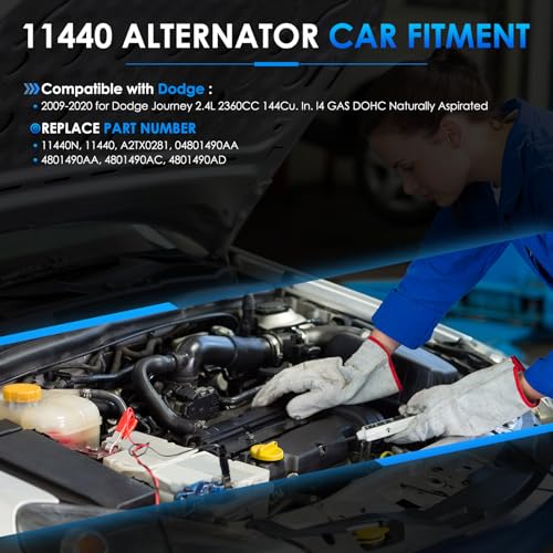 Car Alternator 11440 160A Fit for Dodge Journey 2009-2020 2.4L L4 - size: #11440N, 11440 Alternator