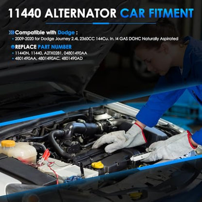 Car Alternator 11440 160A Fit for Dodge Journey 2009-2020 2.4L L4 - size: #11440N, 11440 Alternator