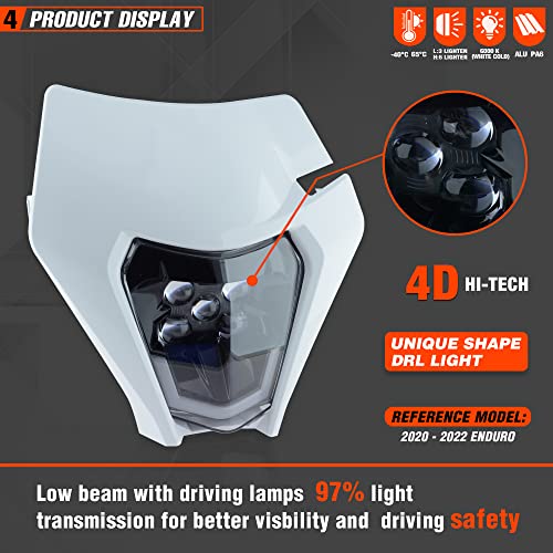 Dirt Bike Led Headlight Motorcycle 2020-2022 Enduro Headlight Kit for EXC EXCF SX SXF XC XCF XCW XCFW (White-Dual 5) - color: White-Dual 5