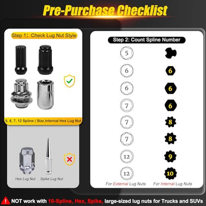 Topec 16-Piece Locking Lug Nut Master Key Set | 5, 6, 7, 12 Spline Socket Set, Star and Internal Hex Style Lug Nut Key Set, CR-MO Steel (Not for Hex, Deep, Large-Size, and 10-Spline)