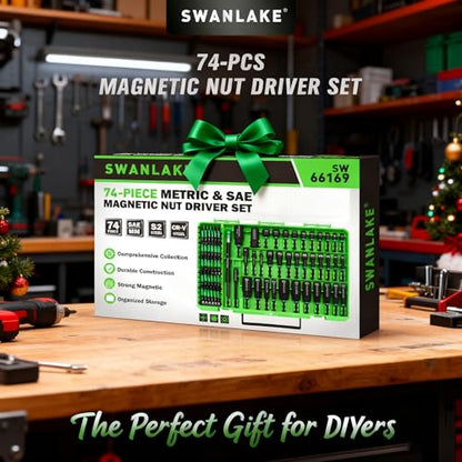 74-Piece Magnetic Nut Driver Set for Impact Drill Metric & SAE, Impact Socket Adapter, Power Bits with Magnetic Holder, Wing Nut Driver, Universal Socket, 1/4'' Quick-change Bit Extension - color: Multi-use Kit Green
