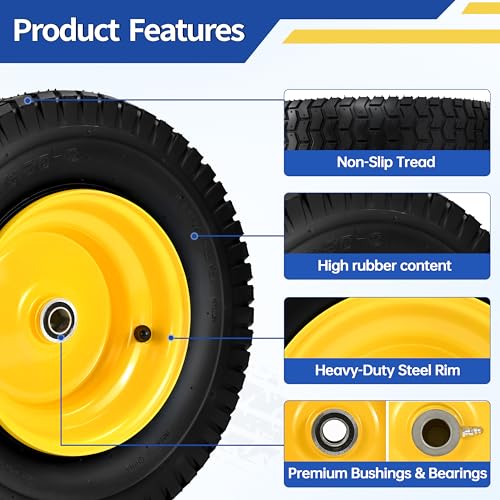 2 Pcs 16x6.50-8 Tubeless Lawn Mower Tire and Wheel 3/4" Bearing &1" Bushing - size: 2 Pcs 16x6.50-8 Tubeless 3/4" Bearing