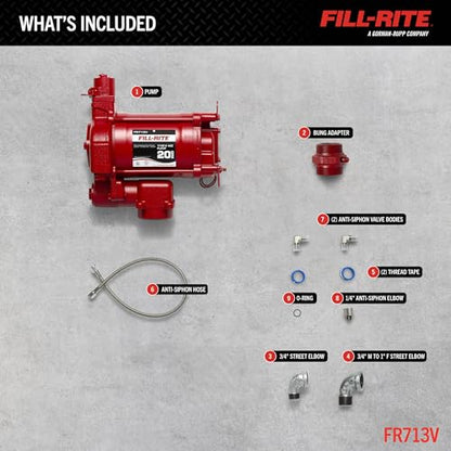 Fill-Rite FR713V 115V 20 GPM Fuel Transfer Pump w/AST Remote | Gasoline, Diesel, Kerosene, Ethanol Blends, Methanol Blends & Biodiesel up to B20 - size: 1 1/4" Inlet - 3/4" Outlet, style: 115V Remote Package