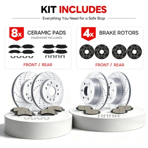 Acinoparts Front and Rear Brake Kit for 2007-2017 Jeep Wrangler 2018 Jeep - size: ABK5304053041