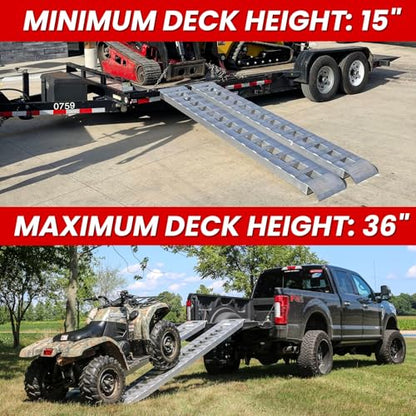 GEN-Y Hitch Heavy Duty Aluminum Loading Ramps - Set of 2, 14 Feet Long x 15 Inches Wide, 8000 LBS Capacity, Hybrid Hook and Plate Ends, Serrated Cross Rungs for Maximum Traction - size: 14'