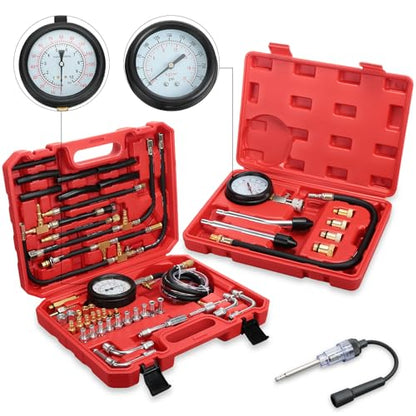 Therwen 45 Pcs Gauge 0-140 Psi Fuel Injection Pressure Tester Kit 8 Pcs Gauge 0-300 Psi Compression and Spark Plug Tester, Oil Pressure Gauge Automotive Tool Kit for Motorcycle Car Truck