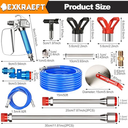 25PCS 3600PSI Airless Paint Sprayer Gun kit with 50Ft High Pressure Hose