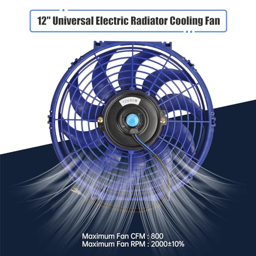 12" Electric Radiator Cooling Fan Assembly Kit 12V 80W，Blue, 2 PCS - size: 12” -2PCS, style: Blue