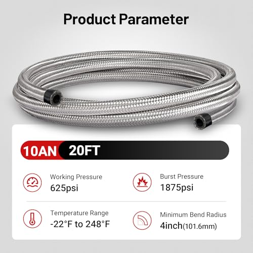 EVIL ENERGY 10AN Fuel Line Kit 20FT, 10AN Hose Stainless Steel Braided Fuel Line Hose Fitting Kit CPE, Silver - color: Silver, size: 10AN 20FT