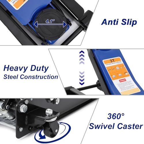 3 Ton Heavy Duty Low Profile Floor Jack, Dual Pump Hydraulic Jack with 3"-19.5" Lifting Range & Long Handle for Cars, Trucks, SUV, Garage Jack with Safety Lock, Blue