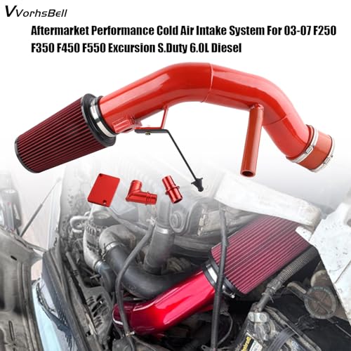 6.0 Powerstroke Cold Air Intake for 03-07 Ford F250 F350 F450 - color: RED - 6.0L (2003-2007)