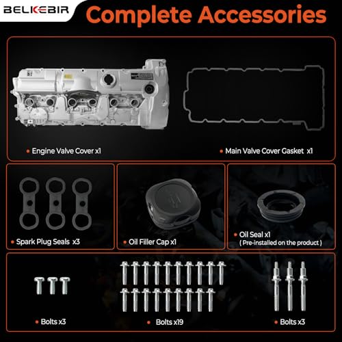 Upgraded Aluminum Engine Valve Cover Kit Compatible with 2006-2013 BMW 125i 128i 130i 323i 328i 328xi 525i 528i 528xi 530i X3 X5 Z4, E60 E70 E82 E83 E84 E89 E90 E92 L6 3.0L/ 2.5L Replace 11127552281