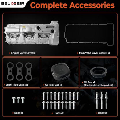 Upgraded Aluminum Engine Valve Cover Kit Compatible with 2006-2013 BMW 125i 128i 130i 323i 328i 328xi 525i 528i 528xi 530i X3 X5 Z4, E60 E70 E82 E83 E84 E89 E90 E92 L6 3.0L/ 2.5L Replace 11127552281