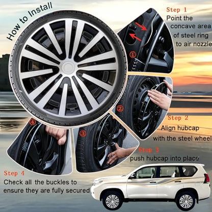 15 inch Hubcaps ABS Replacement for Steel Wheel（Non-Alloy） Snap-on Set of 4 - color: BG-Silver-Black, size: 15-inch